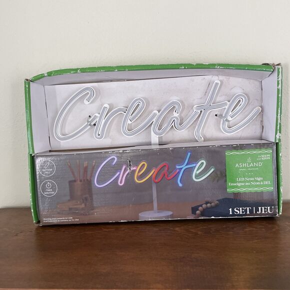 “Create” LED Neon Sign Desk Dorm Bedroom Decor * Box Damaged * READ‎ - Picture 1 of 7